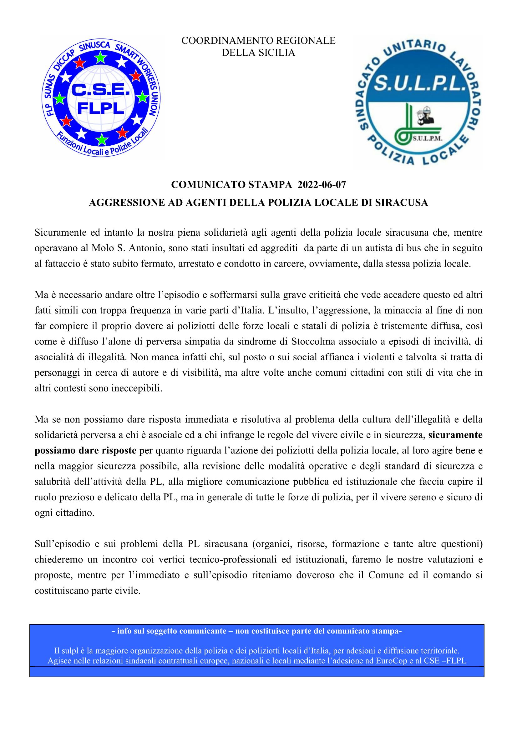 2022 06 07 cs aggressione poliziotti locali a Siracusa Page 1