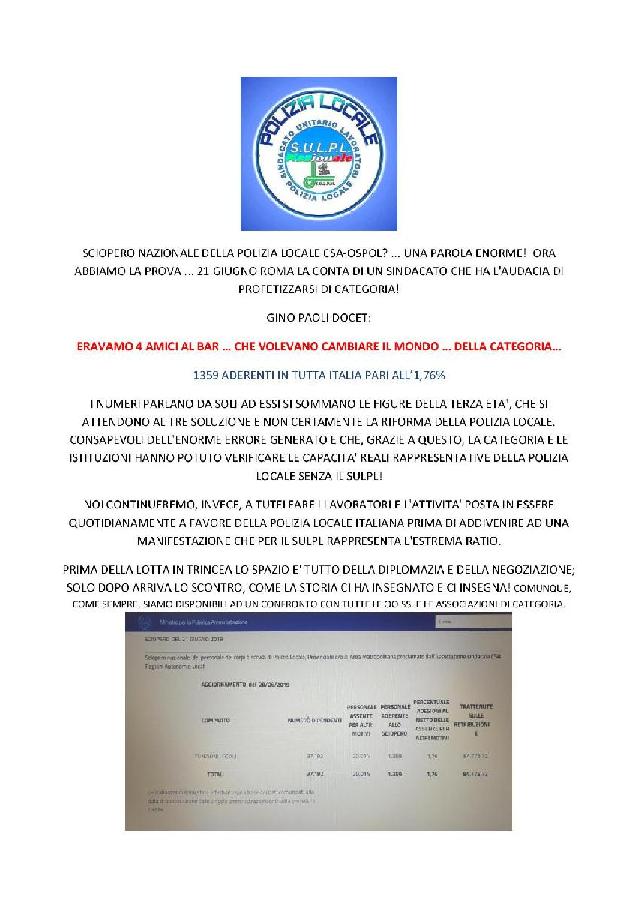 21 GIUGNO SCIOPERO POLIZIA LOCALE OSPOL page 001