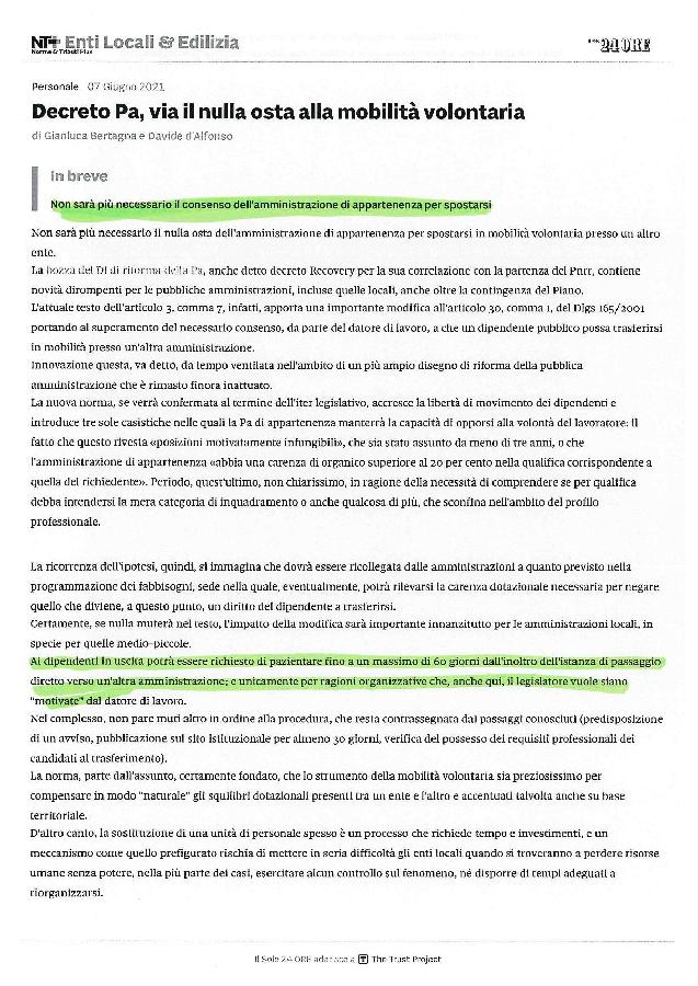 ARTICOLO DE IL SOLE 24 ORE ABOLIZIONE NULLA OSTA MOBILITa VOLONTARIA page 001