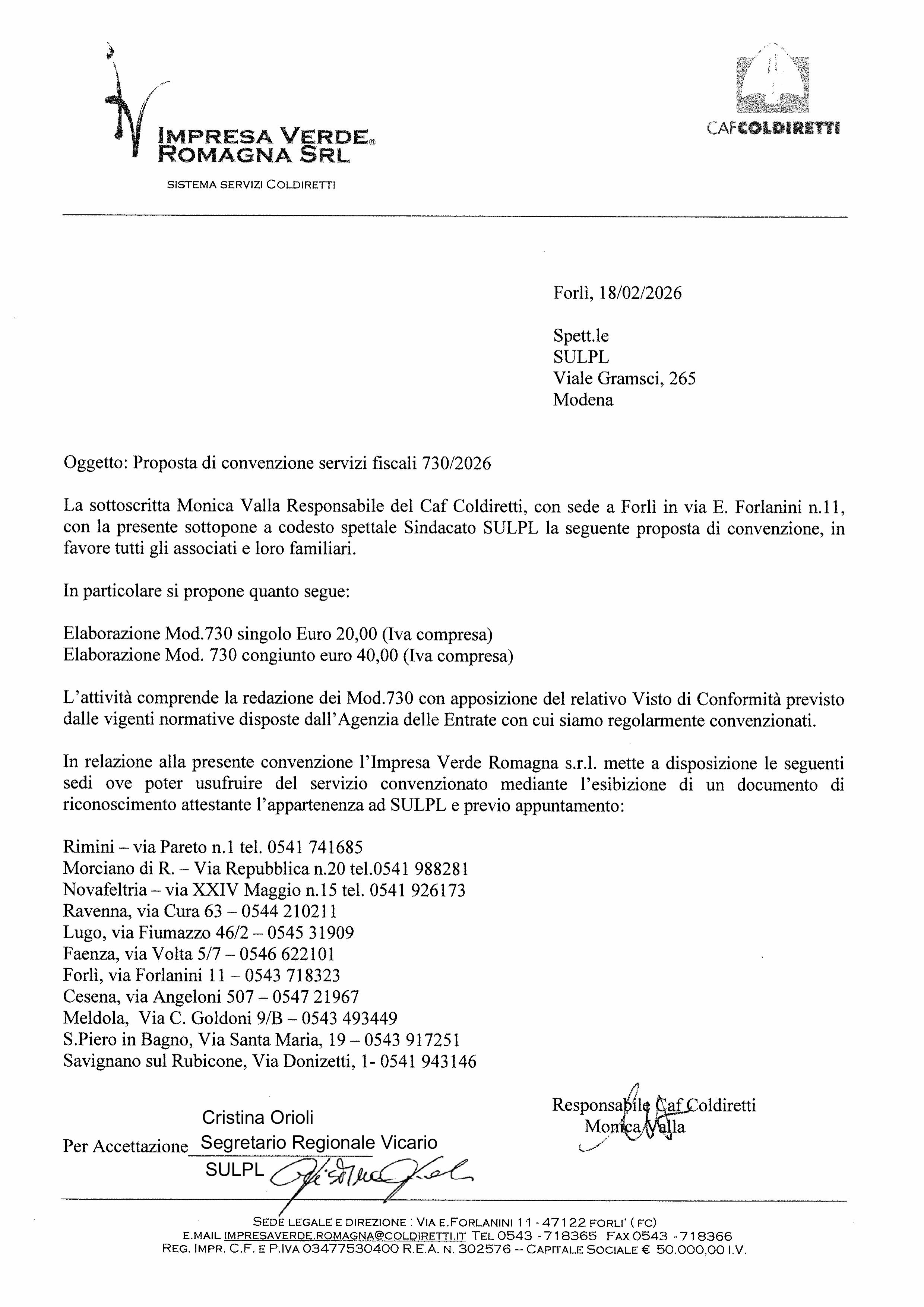 Convenzione IMPRESA VERDE SULPL 730.2026