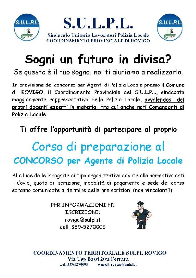 Corso preparazione al concorso Agente Polizia Locale ROVIGO page 001