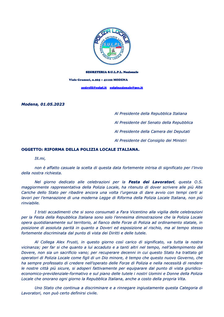Festa dei Lavoratori Polizia Locale RIFORMA1024 1