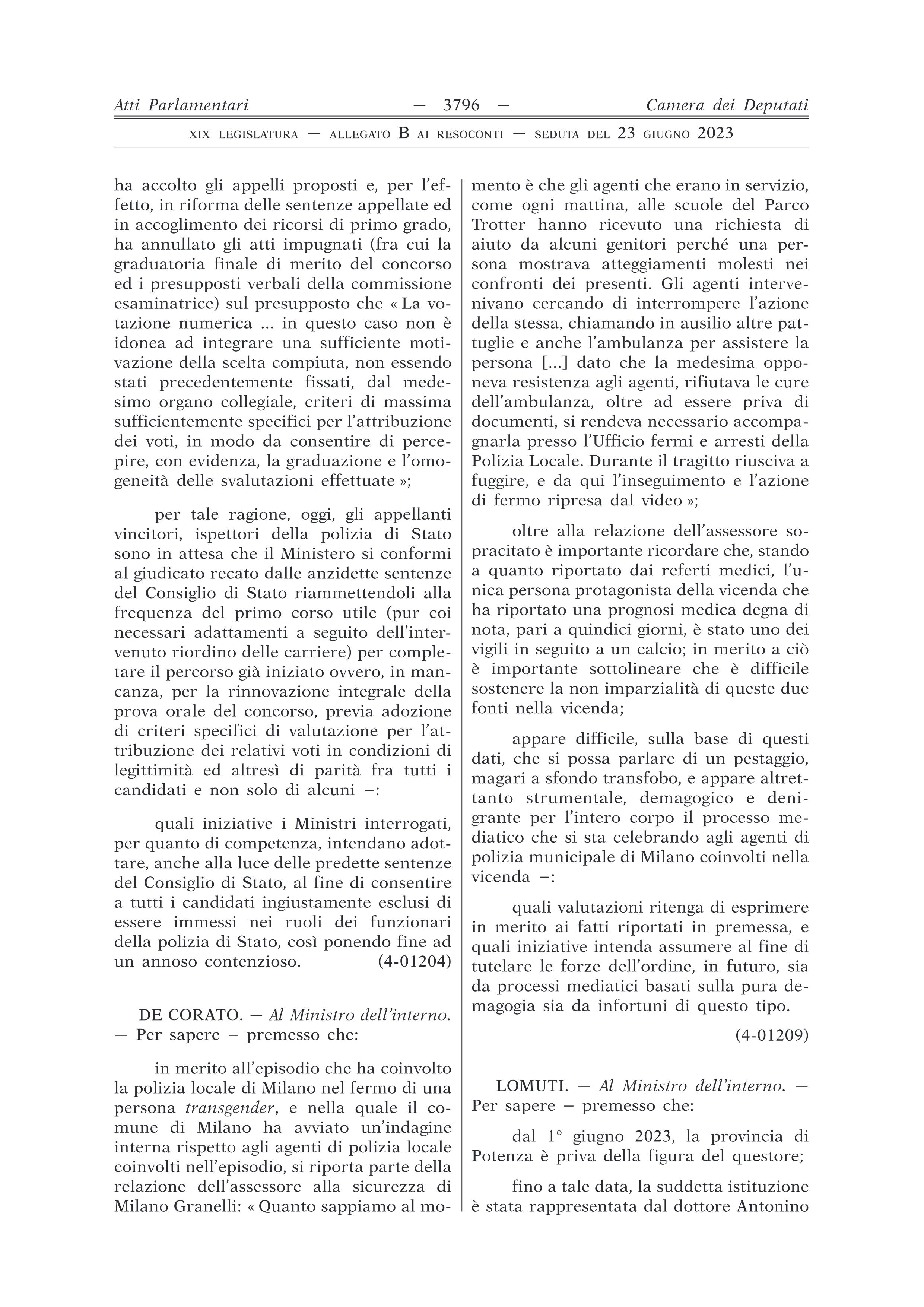 Interrogazione De Corato
