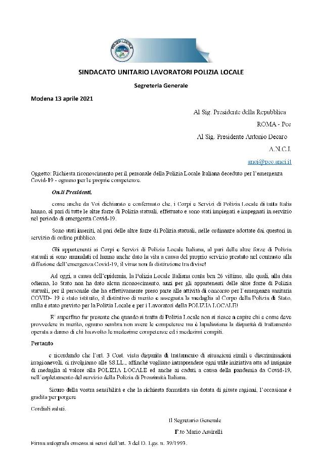 Medaglia appartenenti Polizia Locali caduti per la pandemia page 001