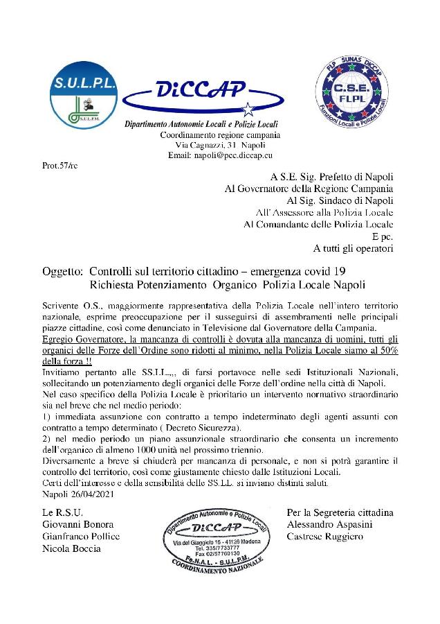 assunzioni Polizia Locale Napoli prot. 57 page 001