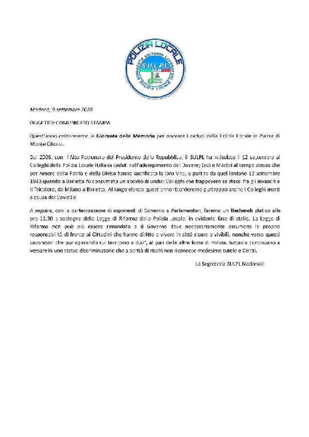 comunicato stampa Giornata della memoria e Flashmob Polizia Locale page 001