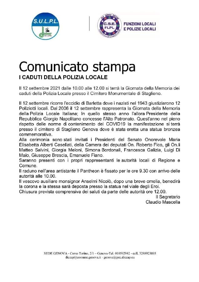 comunicato stampa giornata della memoria