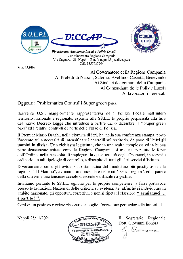 controlli super green pass prot. 133